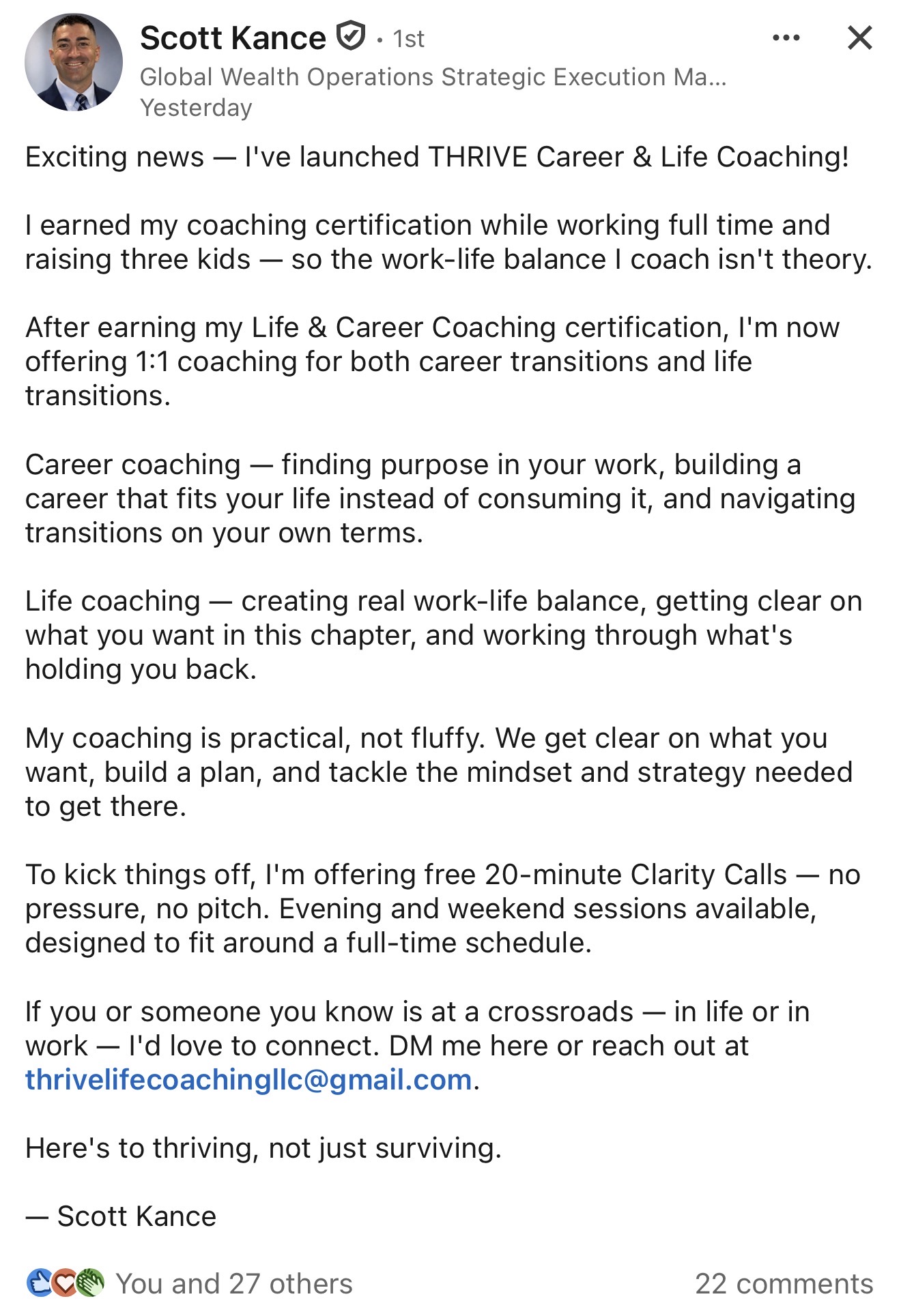 Scott Kance, THRIVE career and life coach